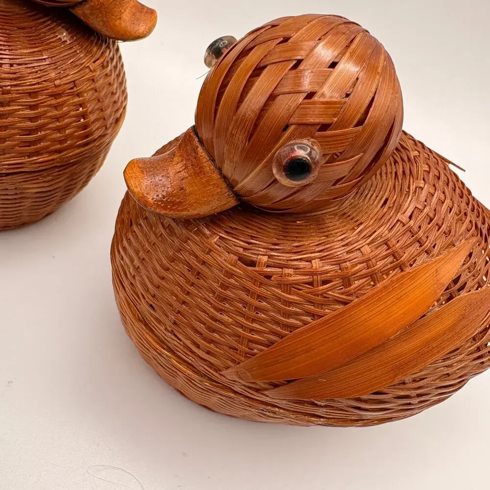 Bamboo Duck Basket Set of 2 Chekiang Chenghsien Woven Mid Century Boho Quirky